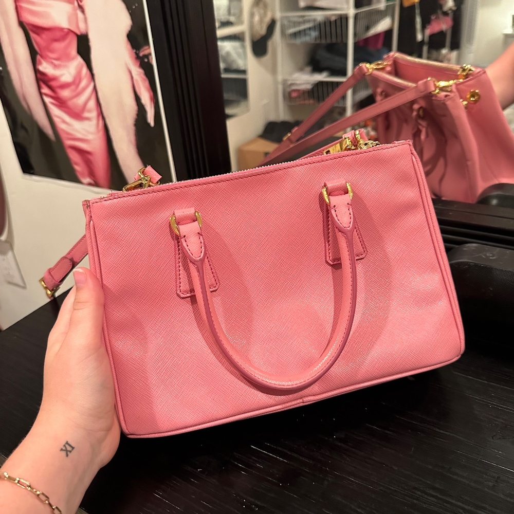 PRADA  Saffiano Lux Mini Galleria Double Zip Tote Begonia - Picture 6 of 16